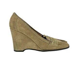 Michael Kors Womens Brown Suede Moc Toe Slip On Wedge‎ Pump Heel Size US 8.5 M